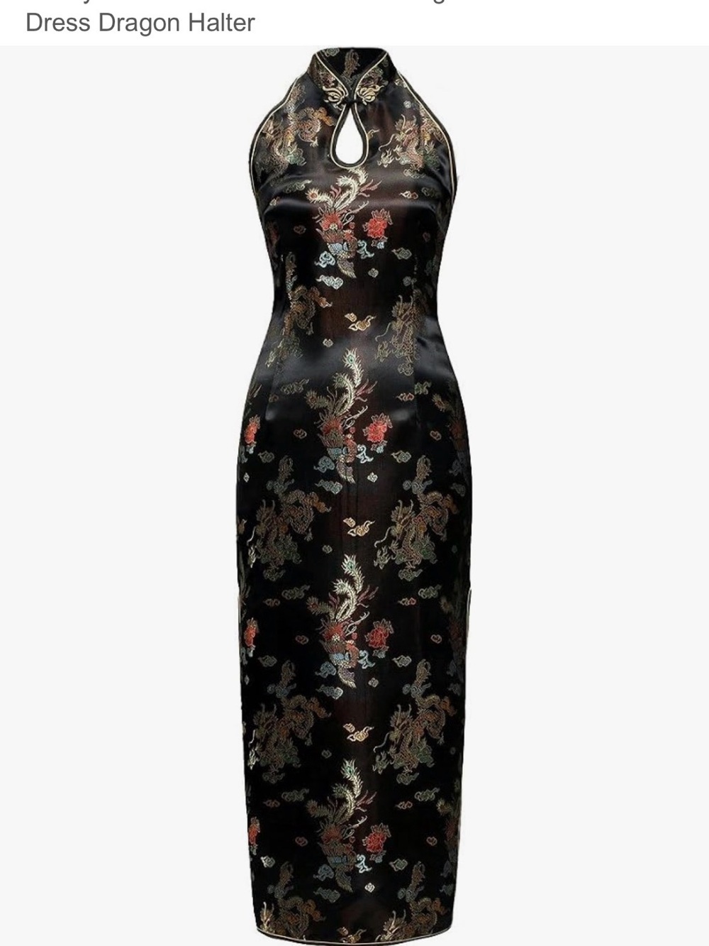 Black Dragon Brocade Halter Cheongsam Dress - US8